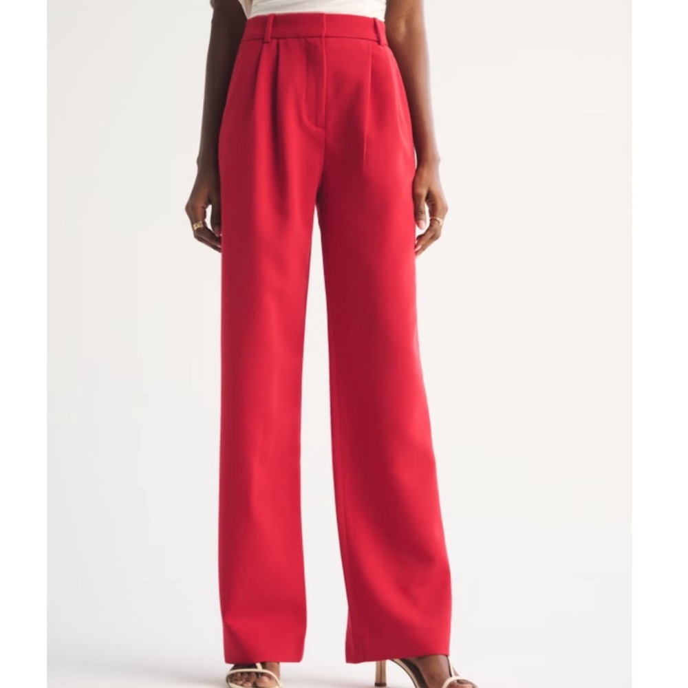 Abercrombie Sloane Tailored Wide Leg Pant in Red Size 33 - Picture 3 of 10